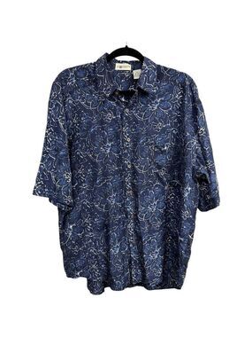 Vintage J.T. Beckett Floral Silk‎ Button Down Shirt Size M Blue